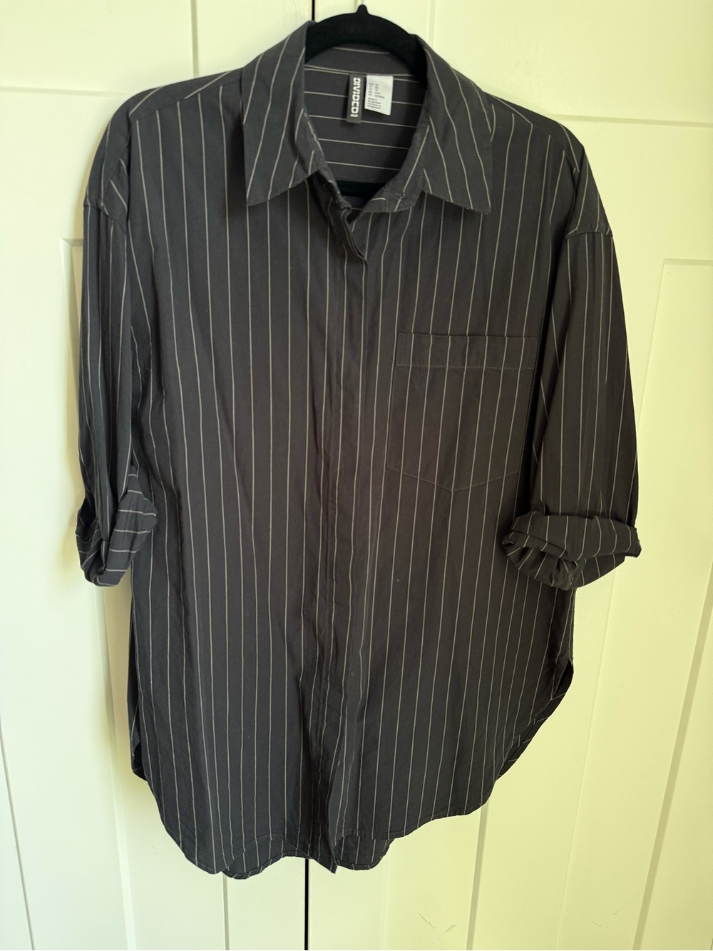 H&M Oversized Pinstripe Button-Up Shirt in black and white. Size XS.